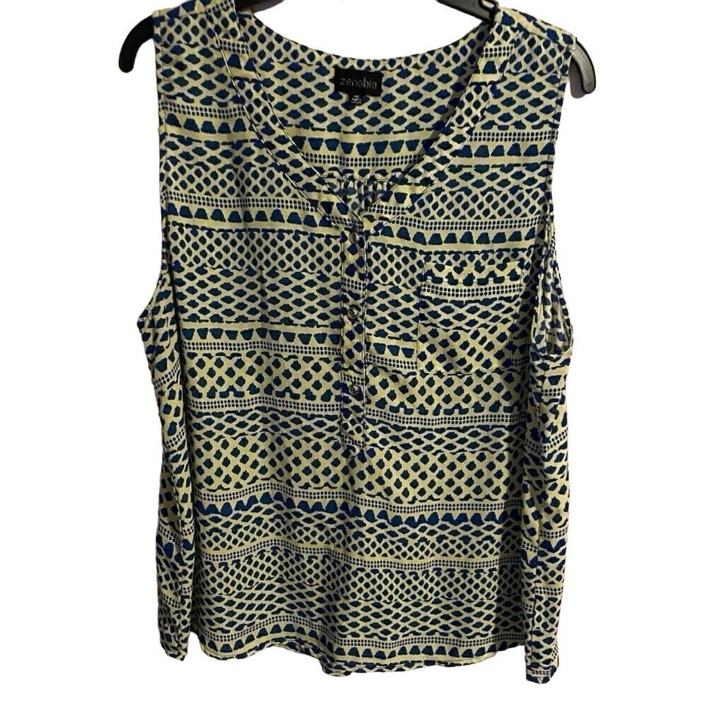 Zenobia Sleeveless V Neck Printed Tunic Top Women Plus Size 1XL